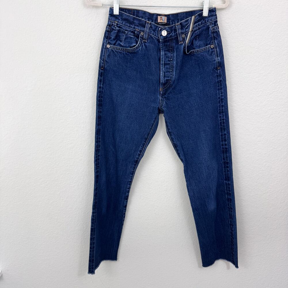 Jean Atelier Womens Button Fly Straight Raw Hem Jeans Size 28 Denim Casual Blue